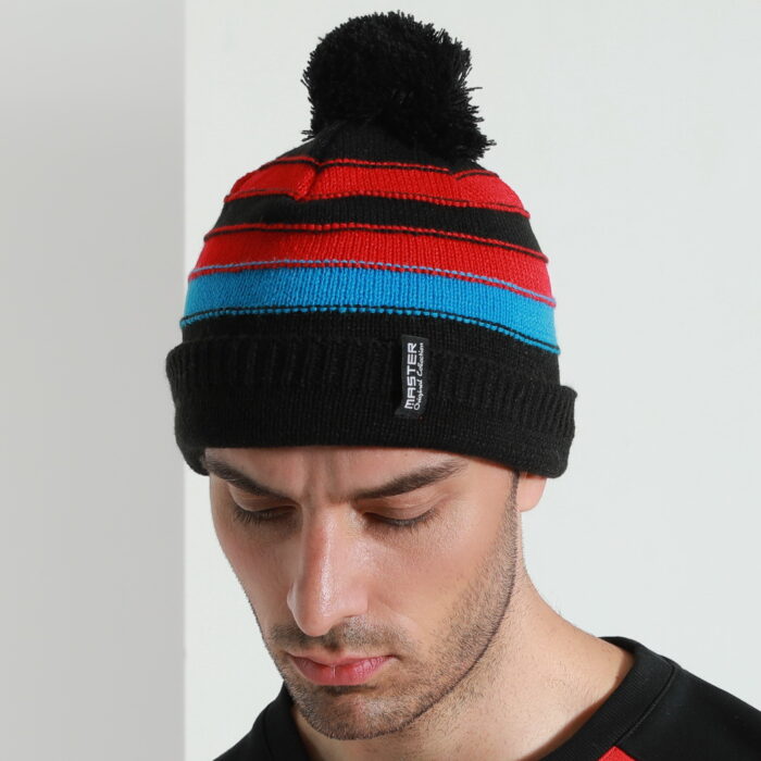 STRIPED BEANIE W/ CUFF & POM