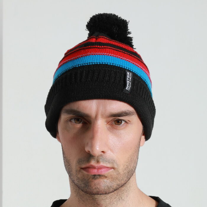 STRIPED BEANIE W/ CUFF & POM - Image 2