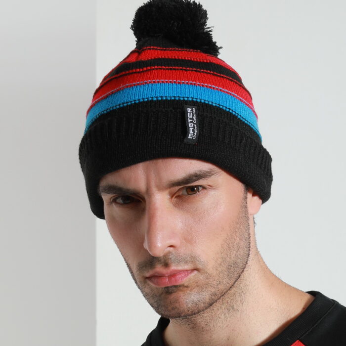 STRIPED BEANIE W/ CUFF & POM - Image 4