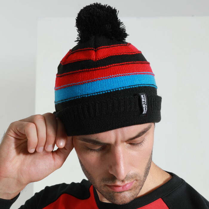 STRIPED BEANIE W/ CUFF & POM - Image 5