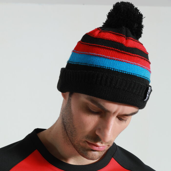 STRIPED BEANIE W/ CUFF & POM - Image 3